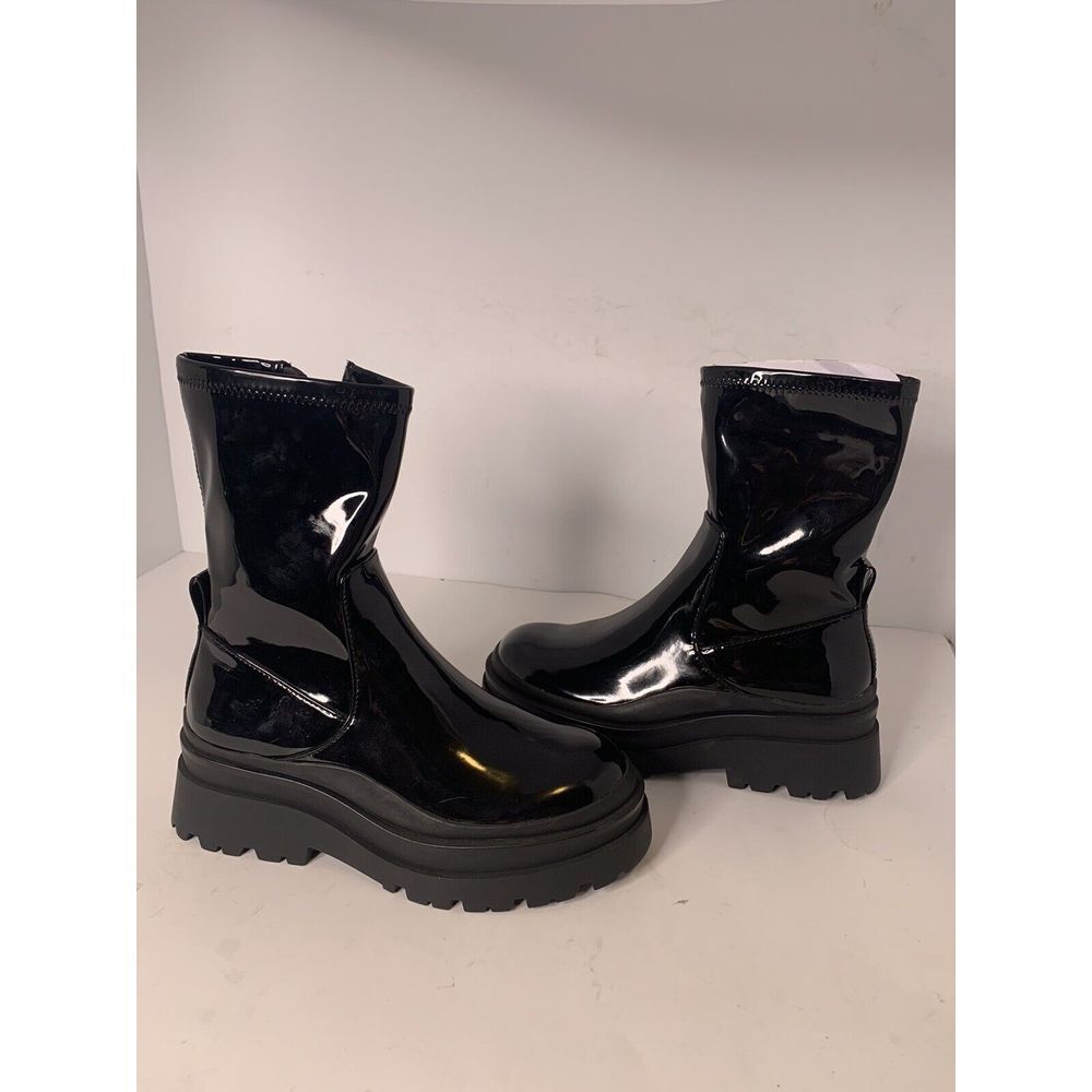 NEW Aldo Boot Bigshot Black Patent‎ Vegan Leather Chunky Platform Sz 6.5 Zip
